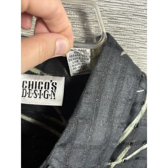 Vtg Chicos Design Women's Black Linen Top Fall Leaves Blouse Size 0 - Picture 3 of 7